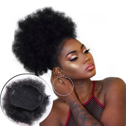 Natural Human Hair Short Afro Puff